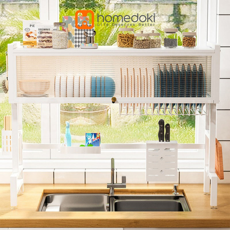 Homedoki Rak piring wastafel / rak wastafel dapur / rak di atas wastafel / rak piring besi dapur / rak penyimpanan piring