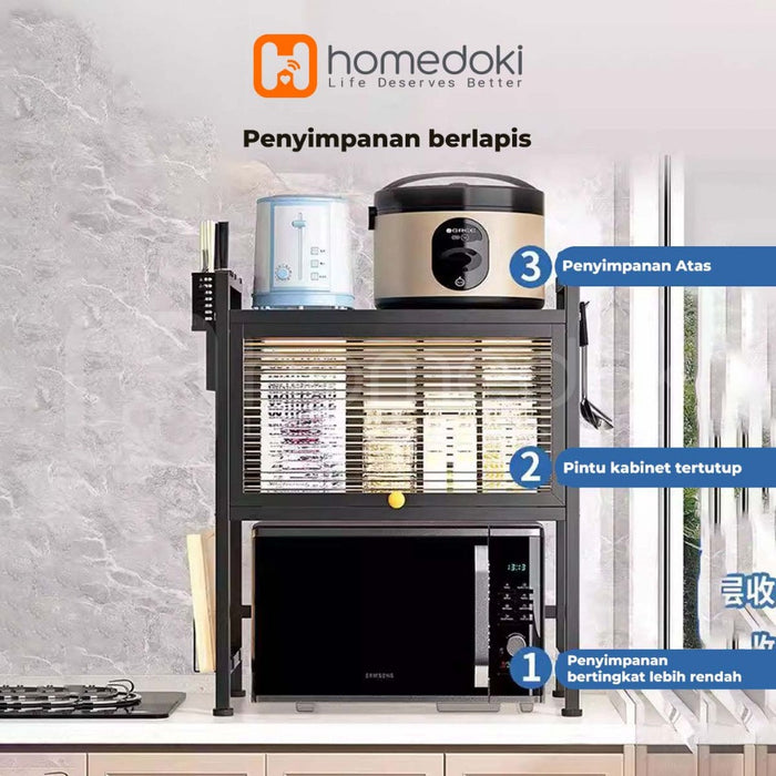 Homedoki Rak Dapur Multitingkat Adjustable/ Rak Microwave /Rice Cooker Rak /Rak Penyimpanan Serbaguna
