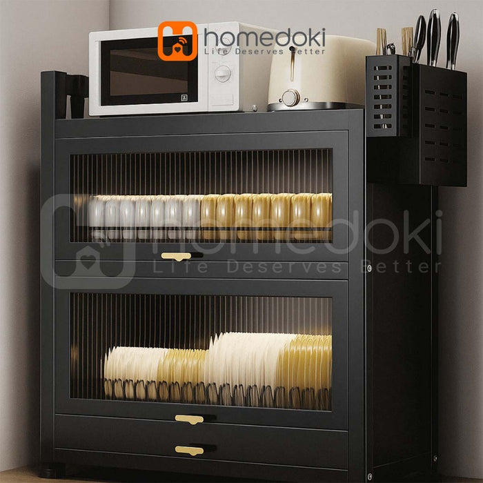 Homedoki Rak Piring Minimalis/Lemari Dapur Minimalis/Lemari Piring/Lemari PiringTertutup/Lemari Piring Tarik Keluar