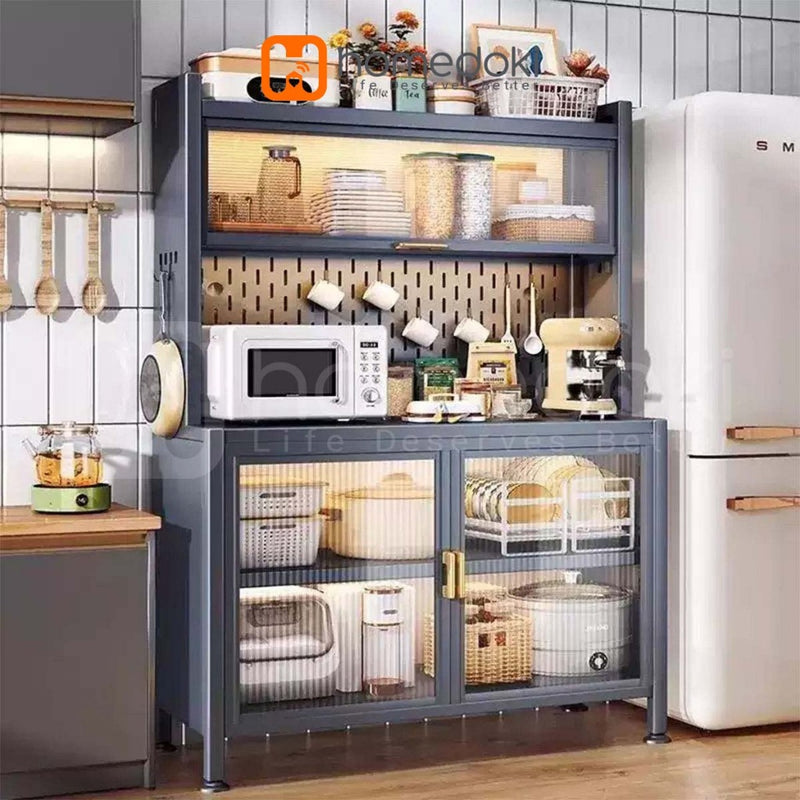 Homedoki Rak Dapur/ Lemari Dapur Dengan Pintu /Rak Penyimpanan Microwave Oven /Rak Dapur Serbaguna /Rak Susun /Rak Piring Wastafel