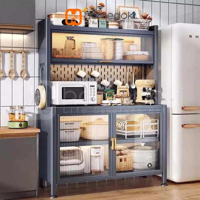 Homedoki Rak Dapur/ Lemari Dapur Dengan Pintu /Rak Penyimpanan Microwave Oven /Rak Dapur Serbaguna /Rak Susun /Rak Piring Wastafel