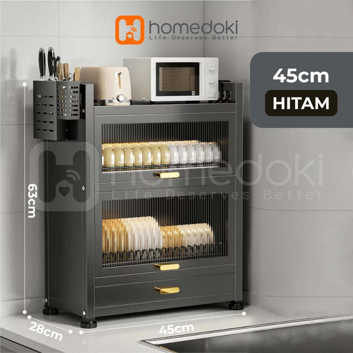 Homedoki Rak Piring Minimalis/Lemari Dapur Minimalis/Lemari Piring/Lemari PiringTertutup/Lemari Piring Tarik Keluar