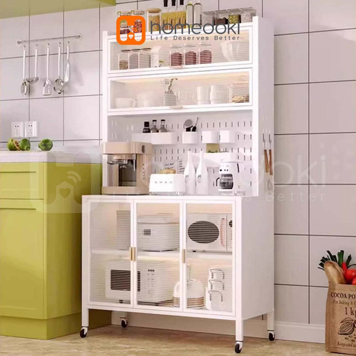 Homedoki Rak Dapur/ Lemari Dapur Dengan Pintu /Rak Penyimpanan Microwave Oven /Rak Dapur Serbaguna /Rak Susun /Rak Piring Wastafel