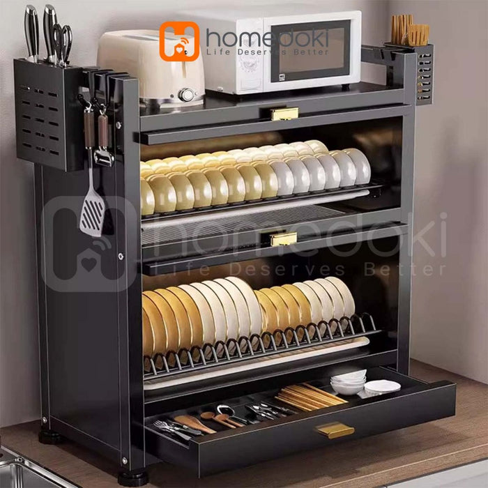Homedoki Rak Piring Minimalis/Lemari Dapur Minimalis/Lemari Piring/Lemari PiringTertutup/Lemari Piring Tarik Keluar