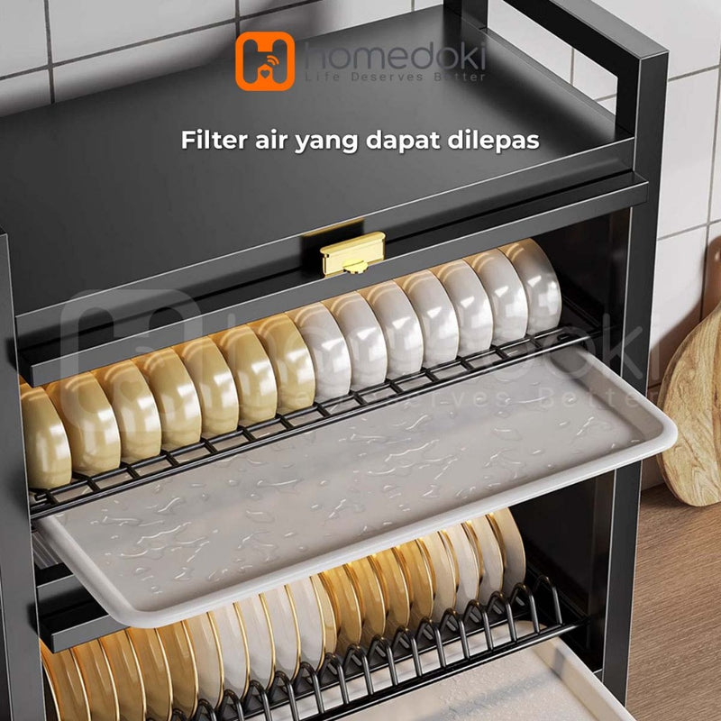 Homedoki Rak Piring Minimalis/Lemari Dapur Minimalis/Lemari Piring/Lemari PiringTertutup/Lemari Piring Tarik Keluar