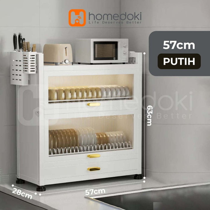 Homedoki Rak Piring Minimalis/Lemari Dapur Minimalis/Lemari Piring/Lemari PiringTertutup/Lemari Piring Tarik Keluar