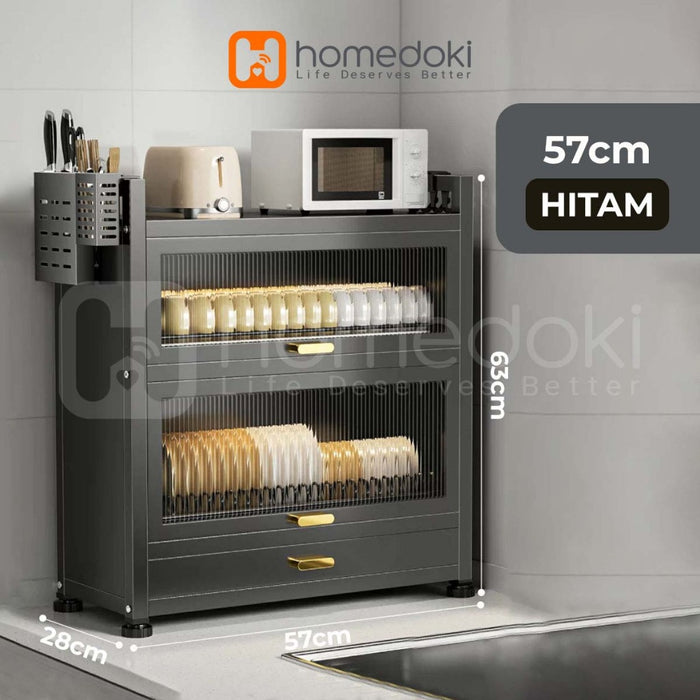 Homedoki Rak Piring Minimalis/Lemari Dapur Minimalis/Lemari Piring/Lemari PiringTertutup/Lemari Piring Tarik Keluar