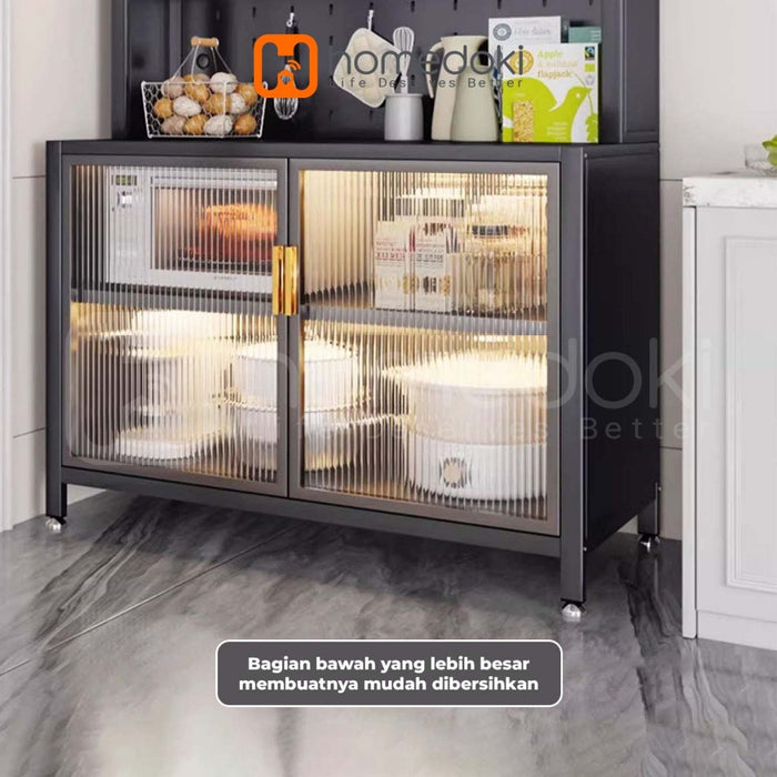 Homedoki Rak Dapur/ Lemari Dapur Dengan Pintu /Rak Penyimpanan Microwave Oven /Rak Dapur Serbaguna /Rak Susun /Rak Piring Wastafel