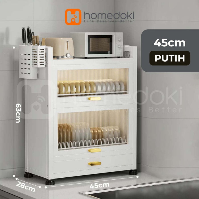 Homedoki Rak Piring Minimalis/Lemari Dapur Minimalis/Lemari Piring/Lemari PiringTertutup/Lemari Piring Tarik Keluar