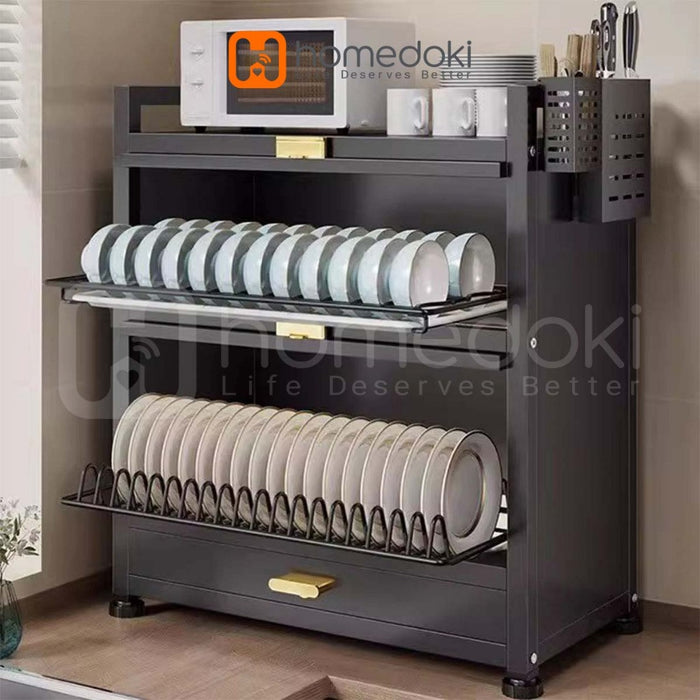 Homedoki Rak Piring Minimalis/Lemari Dapur Minimalis/Lemari Piring/Lemari PiringTertutup/Lemari Piring Tarik Keluar