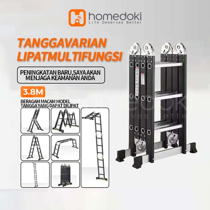 Homedoki Tangga Lipat Aluminium/Tangga Besi/Tangga Lipat/Tangga 9/10/11/12 Steps