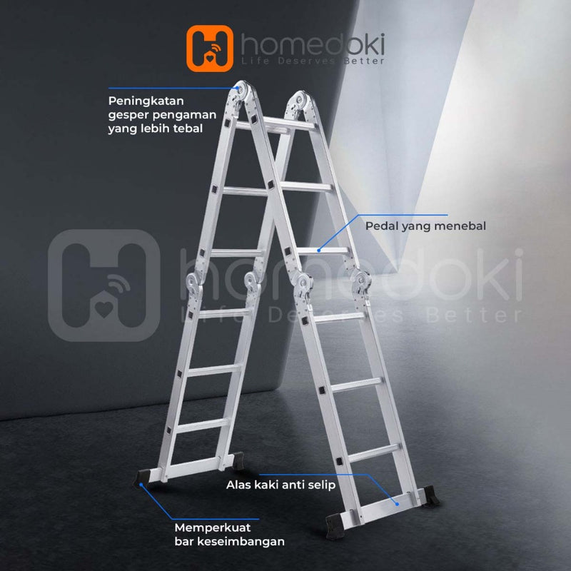 Homedoki Tangga Lipat Aluminium/Tangga Besi/Tangga Lipat/Tangga 9/10/11/12 Steps