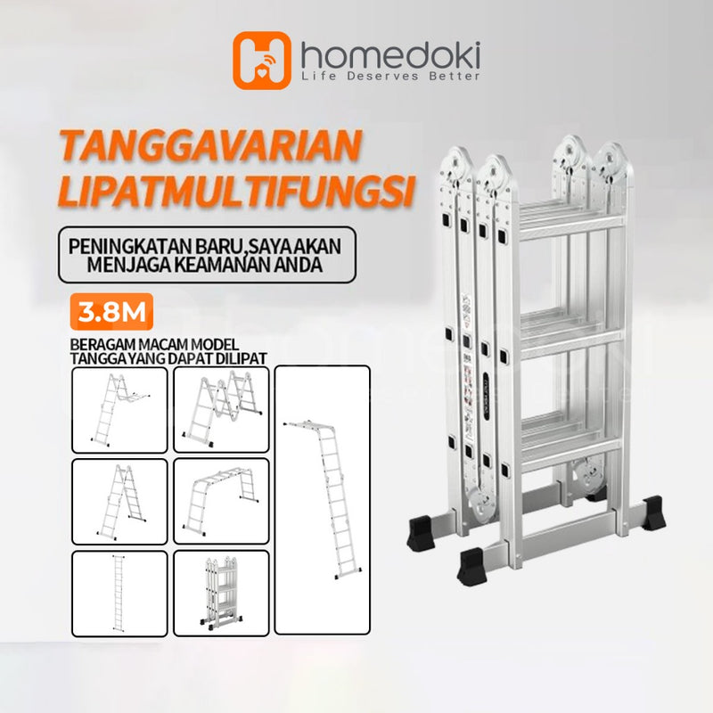 Homedoki Tangga Lipat Aluminium/Tangga Besi/Tangga Lipat/Tangga 9/10/11/12 Steps