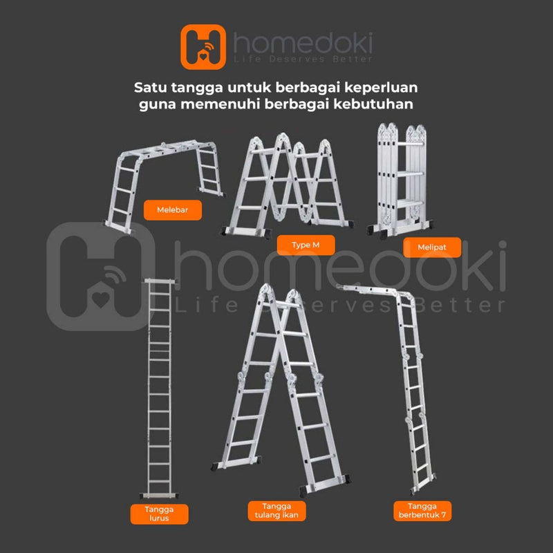 Homedoki Tangga Lipat Aluminium/Tangga Besi/Tangga Lipat/Tangga 9/10/11/12 Steps