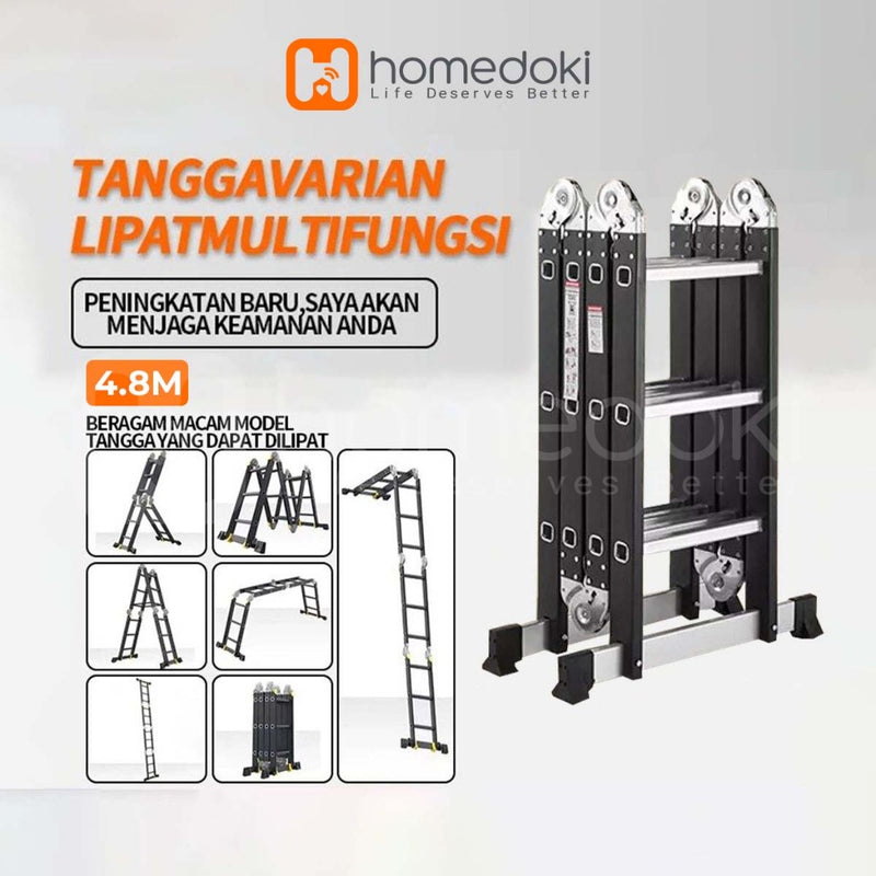 Homedoki Tangga Lipat Aluminium/Tangga Besi/Tangga Lipat/Tangga 9/10/11/12 Steps