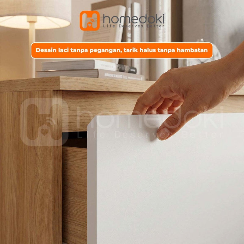 Homedoki Meja Samping Tempat Tidur/Meja Samping Ranjang Apartemen Kecil/Nakas 2 Laci Penyimpanan Besar/Lemari Laci Samping Kasur
