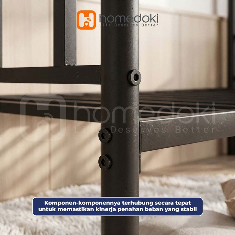 Homedoki NIMOBED Series / Tempat Tidur Besi / Tingkat Susun 2 Tempat Tidur / Ranjang Susun Besi Kokoh/Ranjang Anak Susun Anti Jatuh/Ranjang Dua Tingkat