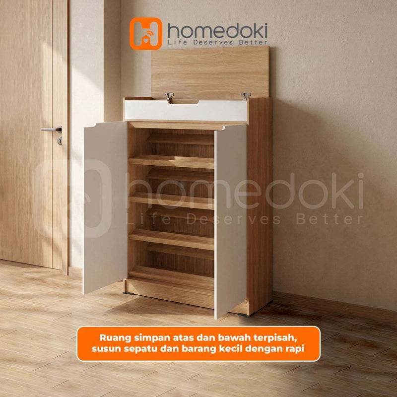 Homedoki Lemari Sepatu Minimalis Aesthetic / Rak Sepatu / Rak Sepatu Susun Tertutup / Lemari Susun/Lemari Sepatu Dengan Tutup Atas Lipat