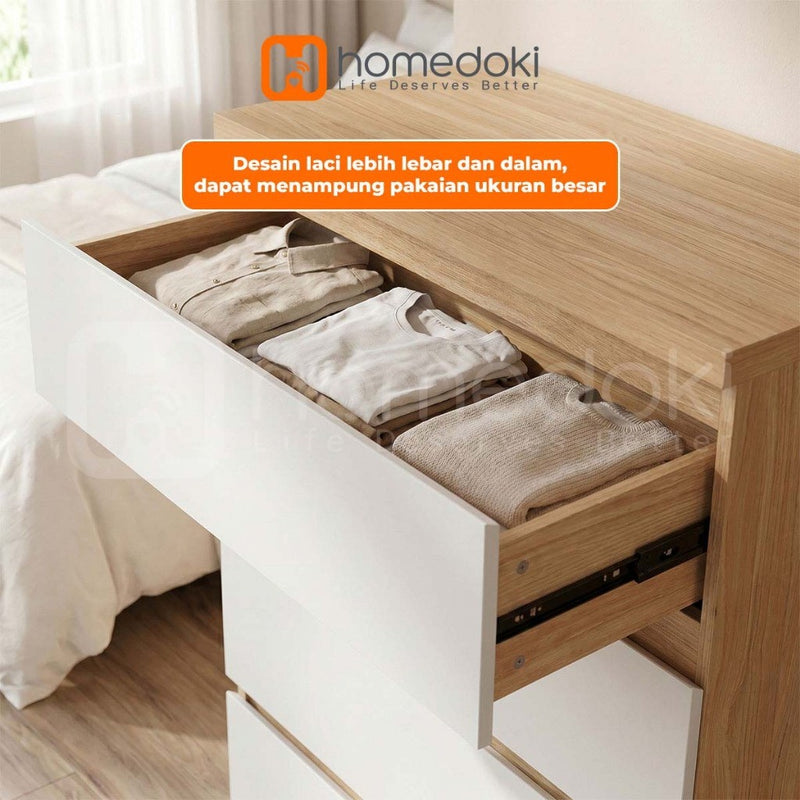 Homedoki Lemari Minimalis/Chest Drawer 4 Laci/Lemari Serbaguna/Lemari Penyimpanan 4 tingkat/Lemari Laci Tanpa Pegangan