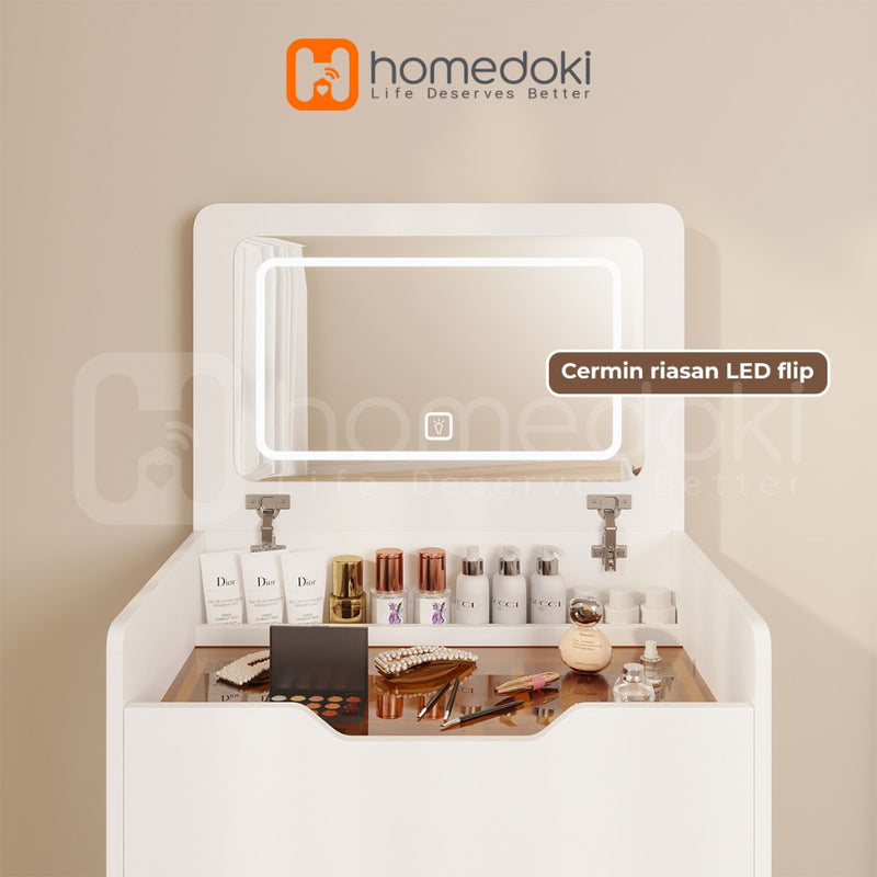 Homedoki Meja Rias/Meja Rias LED/Meja Rias Minimalis/Meja Rias Lampu/Meja Rias Aesthetic/Meja Make Up