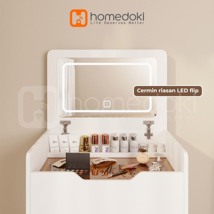 Homedoki Meja Rias/Meja Rias LED/Meja Rias Minimalis/Meja Rias Lampu/Meja Rias Aesthetic/Meja Make Up
