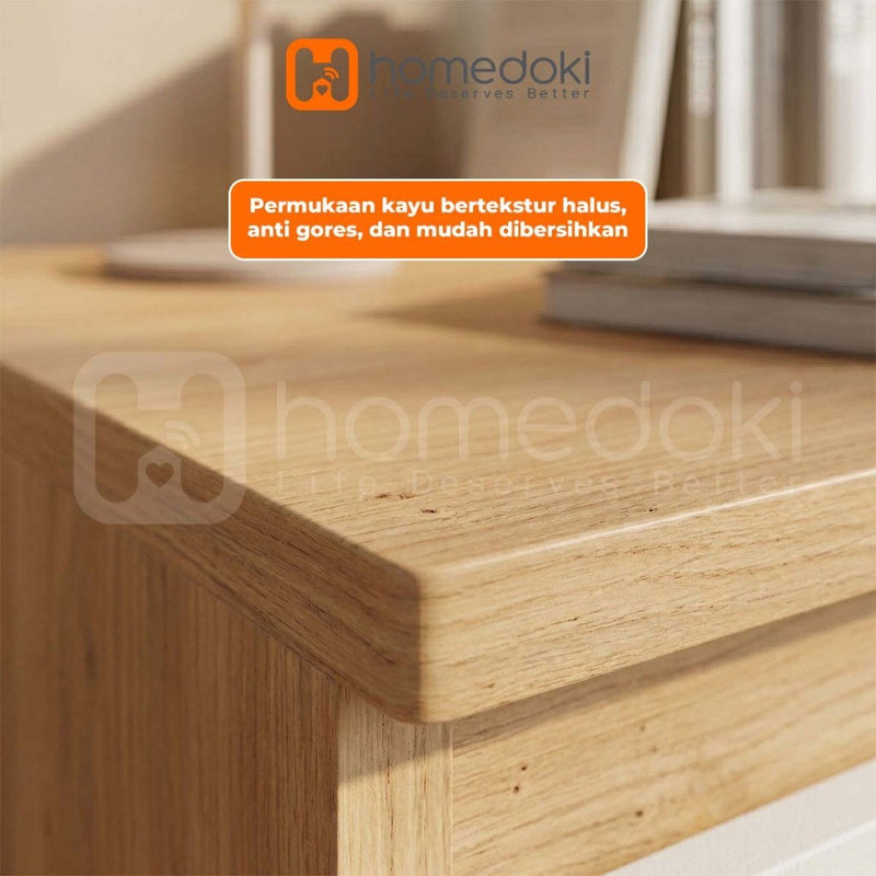 Homedoki Meja Samping Tempat Tidur/Meja Samping Ranjang Apartemen Kecil/Nakas 2 Laci Penyimpanan Besar/Lemari Laci Samping Kasur