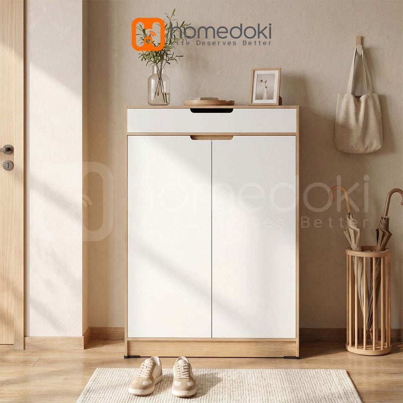 Homedoki Lemari Sepatu Minimalis Aesthetic / Rak Sepatu / Rak Sepatu Susun Tertutup / Lemari Susun/Lemari Sepatu Dengan Tutup Atas Lipat