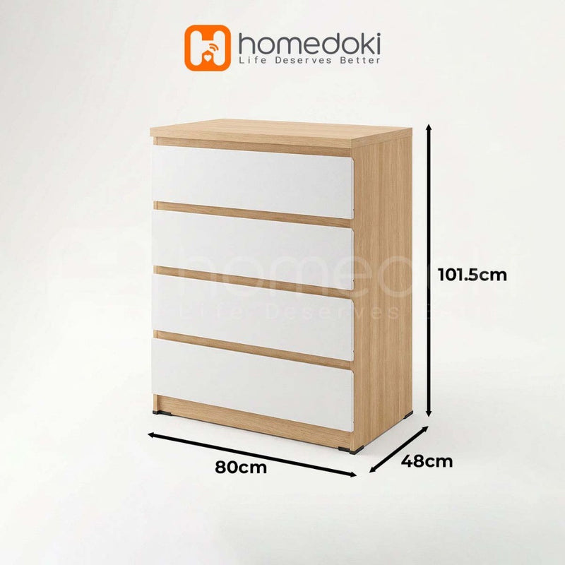 Homedoki Lemari Minimalis/Chest Drawer 4 Laci/Lemari Serbaguna/Lemari Penyimpanan 4 tingkat/Lemari Laci Tanpa Pegangan