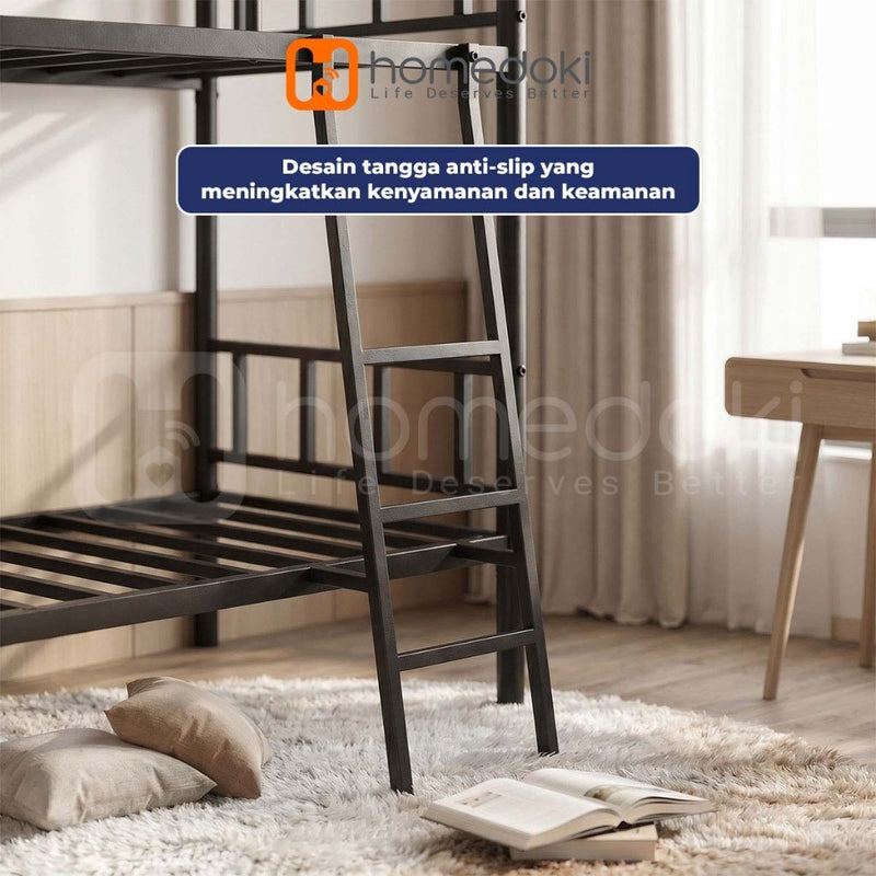 Homedoki NIMOBED Series / Tempat Tidur Besi / Tingkat Susun 2 Tempat Tidur / Ranjang Susun Besi Kokoh/Ranjang Anak Susun Anti Jatuh/Ranjang Dua Tingkat