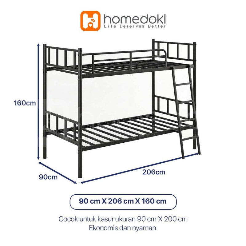 Homedoki NIMOBED Series / Tempat Tidur Besi / Tingkat Susun 2 Tempat Tidur / Ranjang Susun Besi Kokoh/Ranjang Anak Susun Anti Jatuh/Ranjang Dua Tingkat