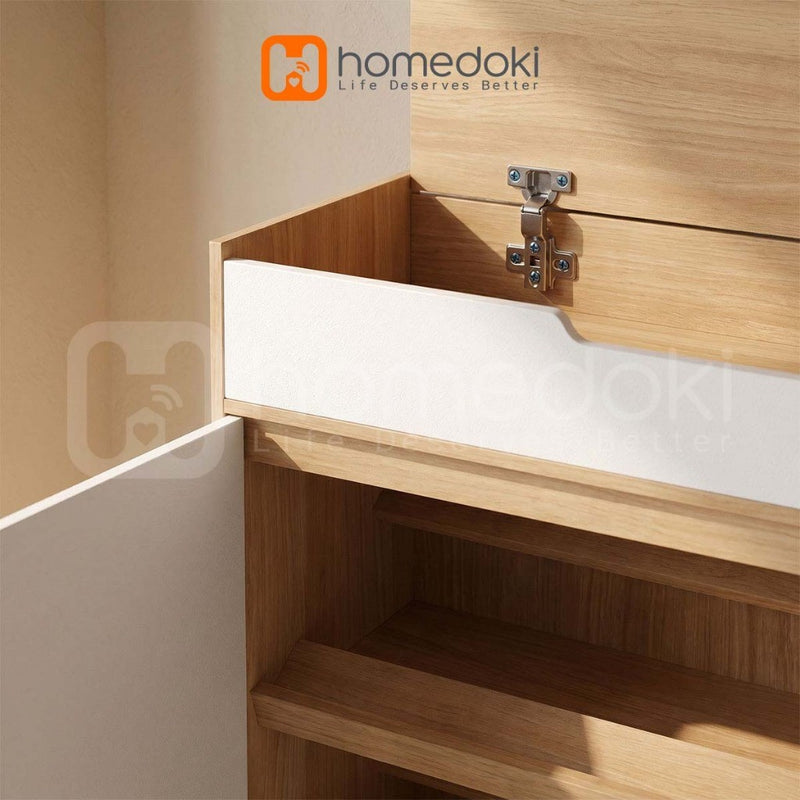 Homedoki Lemari Sepatu Minimalis Aesthetic / Rak Sepatu / Rak Sepatu Susun Tertutup / Lemari Susun/Lemari Sepatu Dengan Tutup Atas Lipat