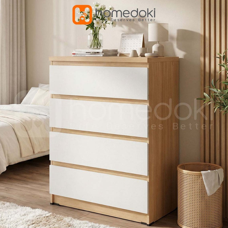 Homedoki Lemari Minimalis/Chest Drawer 4 Laci/Lemari Serbaguna/Lemari Penyimpanan 4 tingkat/Lemari Laci Tanpa Pegangan