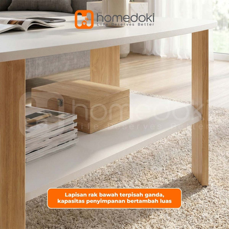 Homedoki Meja Tamu/Meja Ruang Tamu/Meja Tamu Kayu/Meja Sofa Ruang Tamu/Meja Kopi Dua Tingkat/Meja Tamu Apartemen Kecil