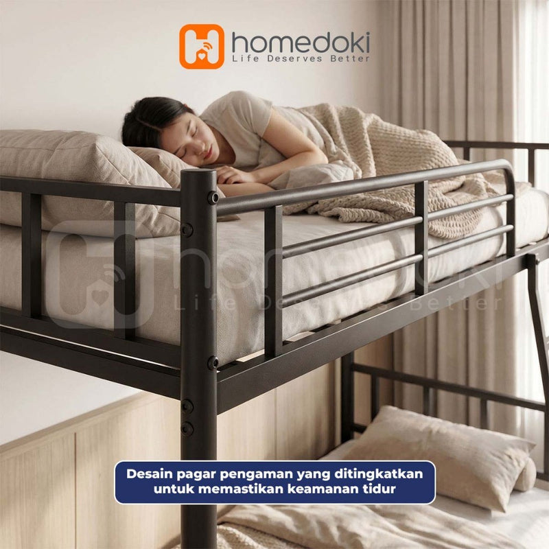 Homedoki NIMOBED Series / Tempat Tidur Besi / Tingkat Susun 2 Tempat Tidur / Ranjang Susun Besi Kokoh/Ranjang Anak Susun Anti Jatuh/Ranjang Dua Tingkat