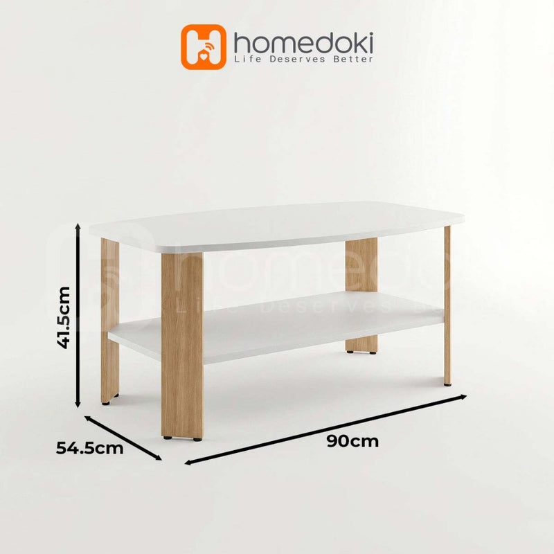 Homedoki Meja Tamu/Meja Ruang Tamu/Meja Tamu Kayu/Meja Sofa Ruang Tamu/Meja Kopi Dua Tingkat/Meja Tamu Apartemen Kecil
