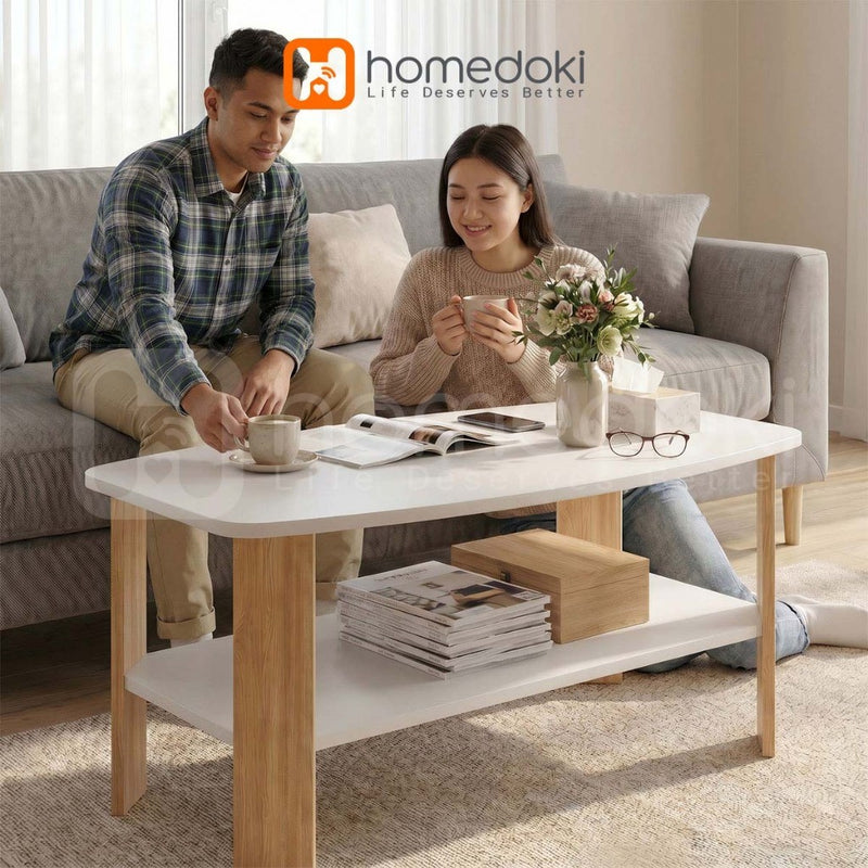 Homedoki Meja Tamu/Meja Ruang Tamu/Meja Tamu Kayu/Meja Sofa Ruang Tamu/Meja Kopi Dua Tingkat/Meja Tamu Apartemen Kecil