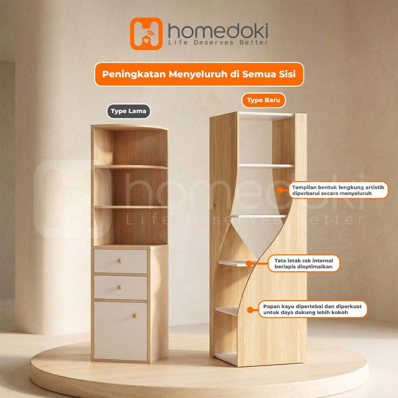 Homedoki Lemari Sudut//Lemari Pojok/Lemari Sudut Minimalis/Lemari Sudut Bentuk Unik/Rak Sudut Ruang Tamu/Rak Kayu Bentuk Unik