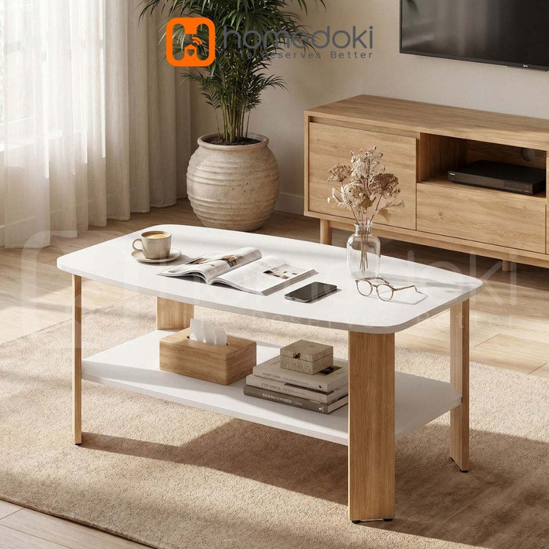Homedoki Meja Tamu/Meja Ruang Tamu/Meja Tamu Kayu/Meja Sofa Ruang Tamu/Meja Kopi Dua Tingkat/Meja Tamu Apartemen Kecil