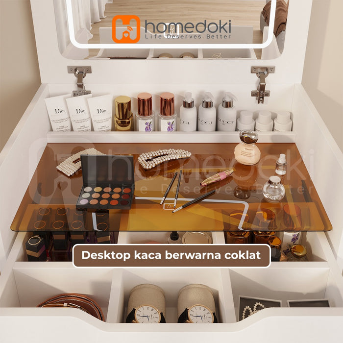Homedoki Meja Rias/Meja Rias LED/Meja Rias Minimalis/Meja Rias Lampu/Meja Rias Aesthetic/Meja Make Up