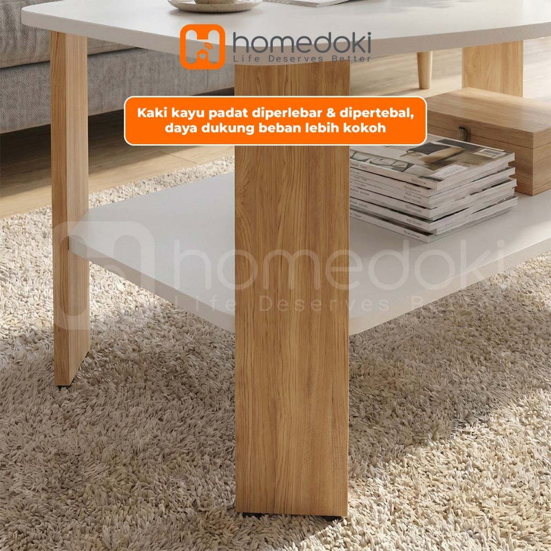 Homedoki Meja Tamu/Meja Ruang Tamu/Meja Tamu Kayu/Meja Sofa Ruang Tamu/Meja Kopi Dua Tingkat/Meja Tamu Apartemen Kecil