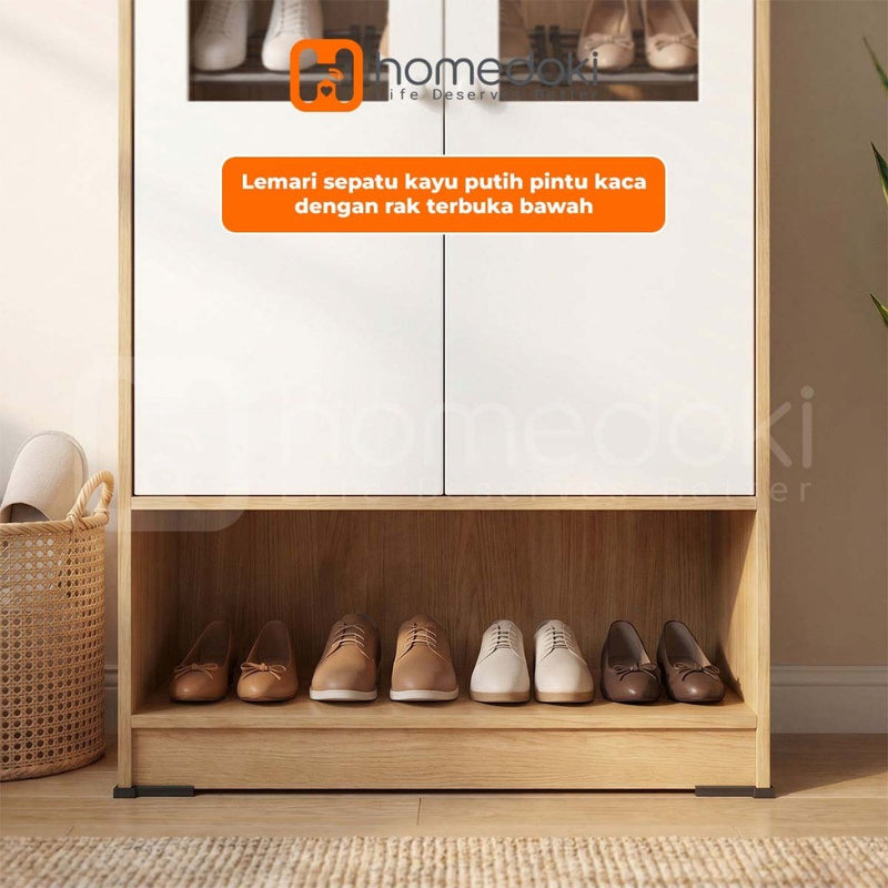 Homedoki Lemari Sepatu/Lemari Sepatu Tidak Berdebu/Rak Sepatu Pintu Masuk/Rak Sepatu Kayu Warna Natural