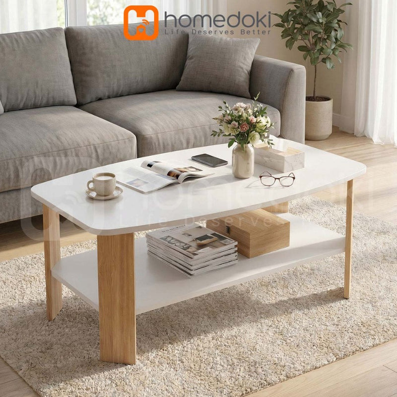 Homedoki Meja Tamu/Meja Ruang Tamu/Meja Tamu Kayu/Meja Sofa Ruang Tamu/Meja Kopi Dua Tingkat/Meja Tamu Apartemen Kecil