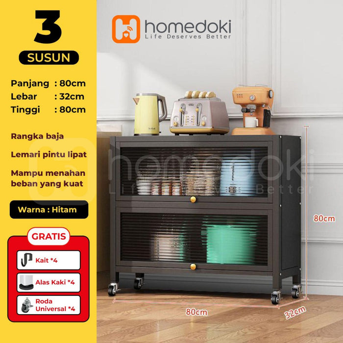 Homedoki Rak Dapur/ Lemari Dapur Dengan Pintu /Rak Penyimpanan Microwave Oven /Rak Dapur Serbaguna /Rak Susun /Rak Piring Wastafel