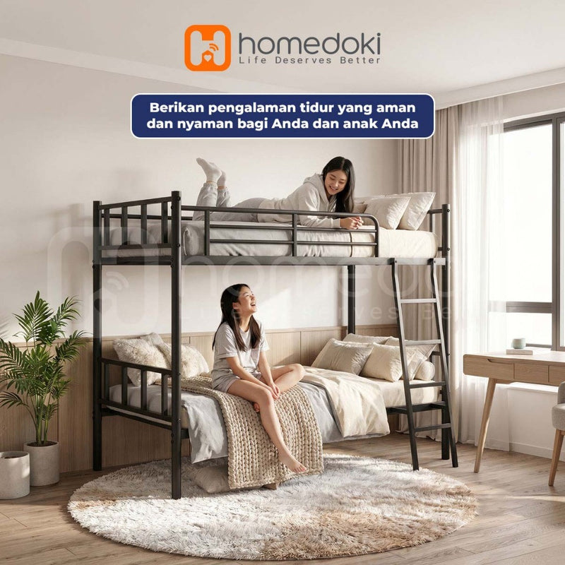 Homedoki NIMOBED Series / Tempat Tidur Besi / Tingkat Susun 2 Tempat Tidur / Ranjang Susun Besi Kokoh/Ranjang Anak Susun Anti Jatuh/Ranjang Dua Tingkat