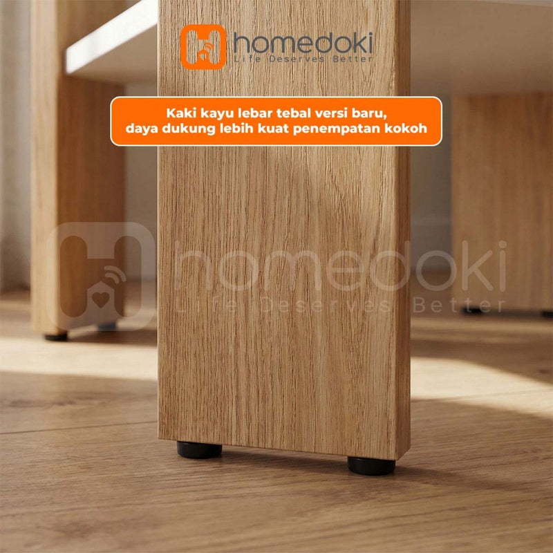 Homedoki Meja Ruang Tamu/Meja Kopi/Meja Kopi Dua Tingkat/Meja Tamu Warna Putih Kayu Natural/Meja Tamu Sudut Kecil