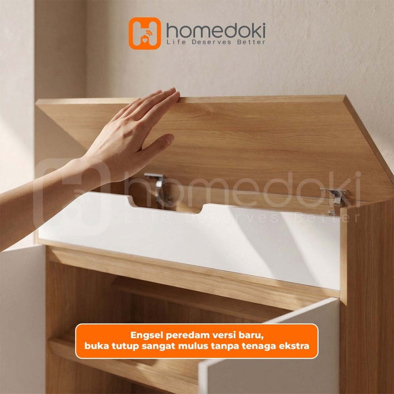 Homedoki Lemari Sepatu Minimalis Aesthetic / Rak Sepatu / Rak Sepatu Susun Tertutup / Lemari Susun/Lemari Sepatu Dengan Tutup Atas Lipat