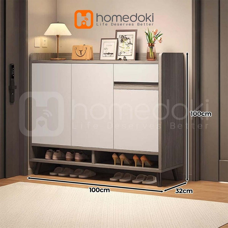 Homedoki Rak Sepatu Susun Tertutup/Rak Sepatu Aesthetic/Rak Sepatu Minimalis