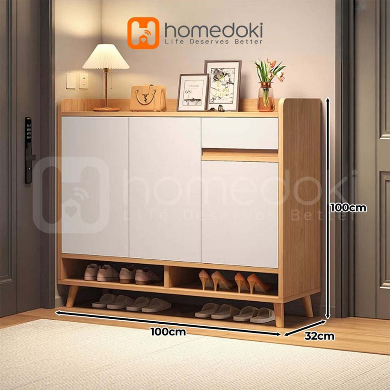 Homedoki Rak Sepatu Susun Tertutup/Rak Sepatu Aesthetic/Rak Sepatu Minimalis