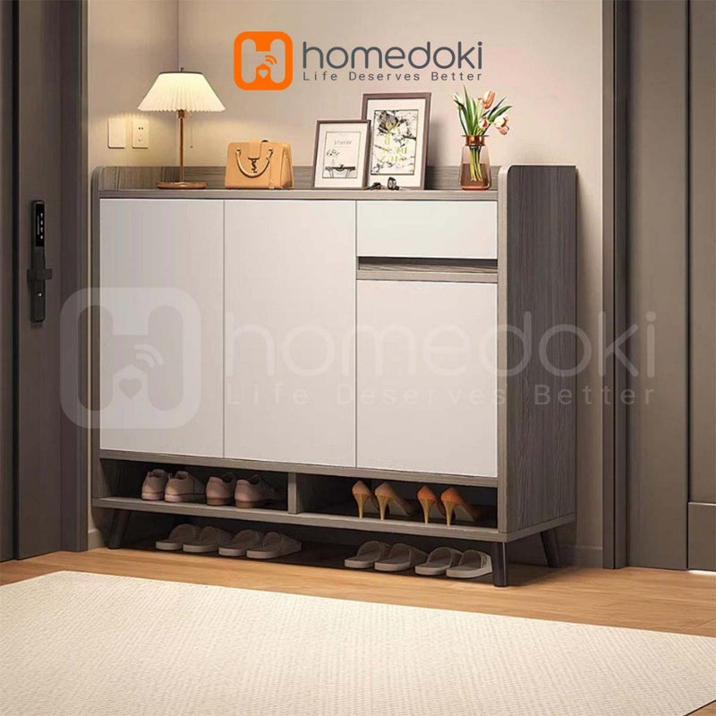Homedoki Rak Sepatu Susun Tertutup/Rak Sepatu Aesthetic/Rak Sepatu Minimalis