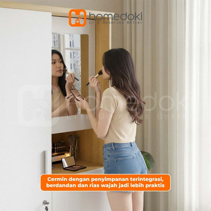 Homedoki Lemari Pakaian Minimalis Cermin/Lemari Pakaian/Lemari Baju/LemariPakaian Estetik/Lemari Baju Aesthetic